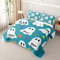 thumbnail image 3 of Feelyou Kawaii Ghost Boo Twin Quilt Set, Cute Polka Dot Twin Coverlet Set, Teal White, 2pcs, 1 Comforter and 1 Pillowcase, 3 of 7