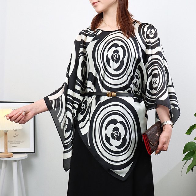 Jersey de seda de simulación bufanda de protección solar chal ropa de protección solar de mujer verano suelto todo-fósforo, blanco y negro