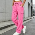 thumbnail image 7 of Zjunqe Womens Cargo Sweatpants High Waisted Wide Leg Joggers Pants Soft Cotton Fleece Baggy Trousers with Pockets Drawstring Elastic Waist Fall Lounge Workout Outfits Casual Athletic Pants Pink L, 7 of 7