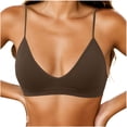 thumbnail image 3 of lcziwo Ribbed Bralettes for Women Thin Spaghetti Straps V Neck No Underwire Bras Seamless Plunge Bra Everyday Bralette Coffee M, 3 of 6