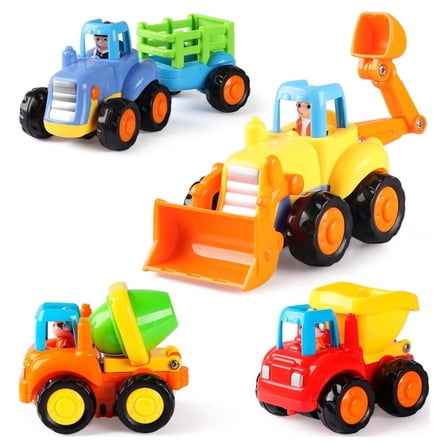 Coogam Friction Powered Cars Construction Vehicles Baby Toy Set Push and Go Car Tractor for 1 Year Old Boy(4 Pack)