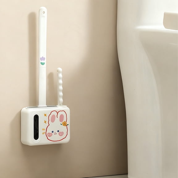 New Toilet Brush and Holder, Double Brush Combination Silicone Toilet Bowl Brush ,Bathroom Cleaning Tools, No Mess Disposable Toilet Bowl Cleaner Wand