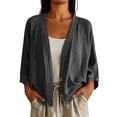 thumbnail image 2 of DIOAZUD Linen Cardigans for Women 3/4 Sleeve Button Down Cardigan Solid Color Lightweight Cover up for Vacation and Beach, 2 of 8