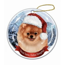 Holiday Pet Gifts Pomeranian, Orange Santa Hat Dog Porcelain Christmas Ornament