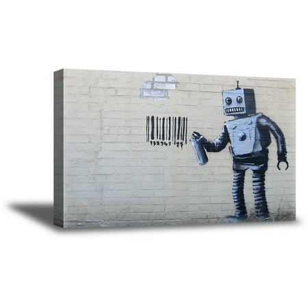Rooms To Go Coupon Code Awkward Styles Banksy Canvas Wall Art Robot Prints Banksy Fans Gifts Robot and Barcode New York Street Art Banksy Framed Decor Ready to Hang Picture Banksy Wall Decals Banksy Art for Living Room ()