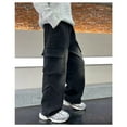 thumbnail image 4 of UACY Boy's Girls Cargo Jeans Baggy Denim Pants Elastic Waist Straight Wide Leg Jeans Streetwear with Pockets ﻿ (Black, 15-16 Years), 4 of 7