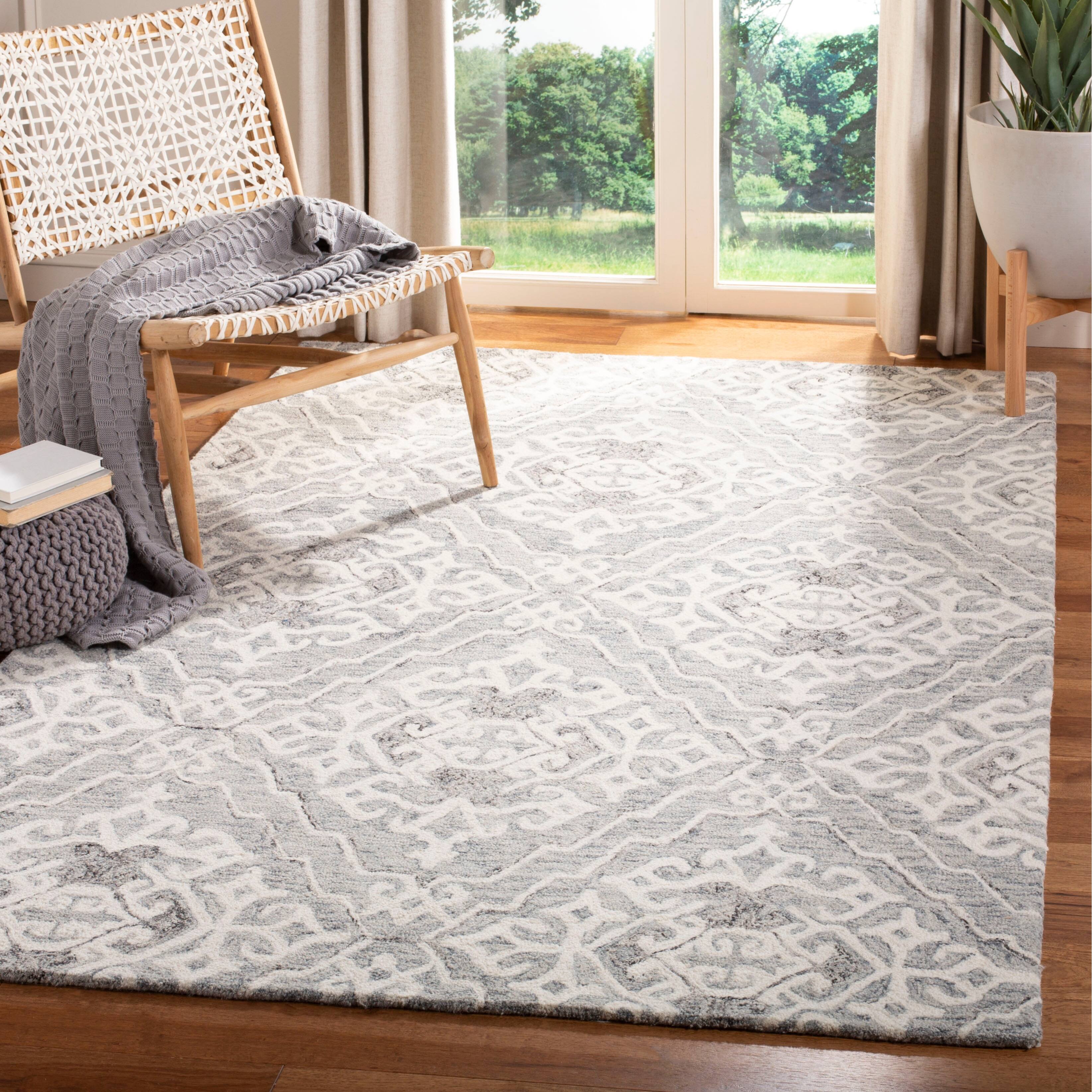 SAFAVIEH Micro-Loop Constantina Geometric Wool Runner Rug, Grey/Ivory, 2'3" x 7'