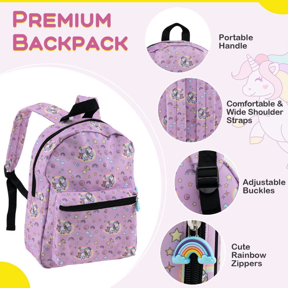 Topcobe 5 Piece Kids Luggage Set with Backpack Neck Pillow Name Tag Lunch Bag, Kids Rolling Luggage-Pink