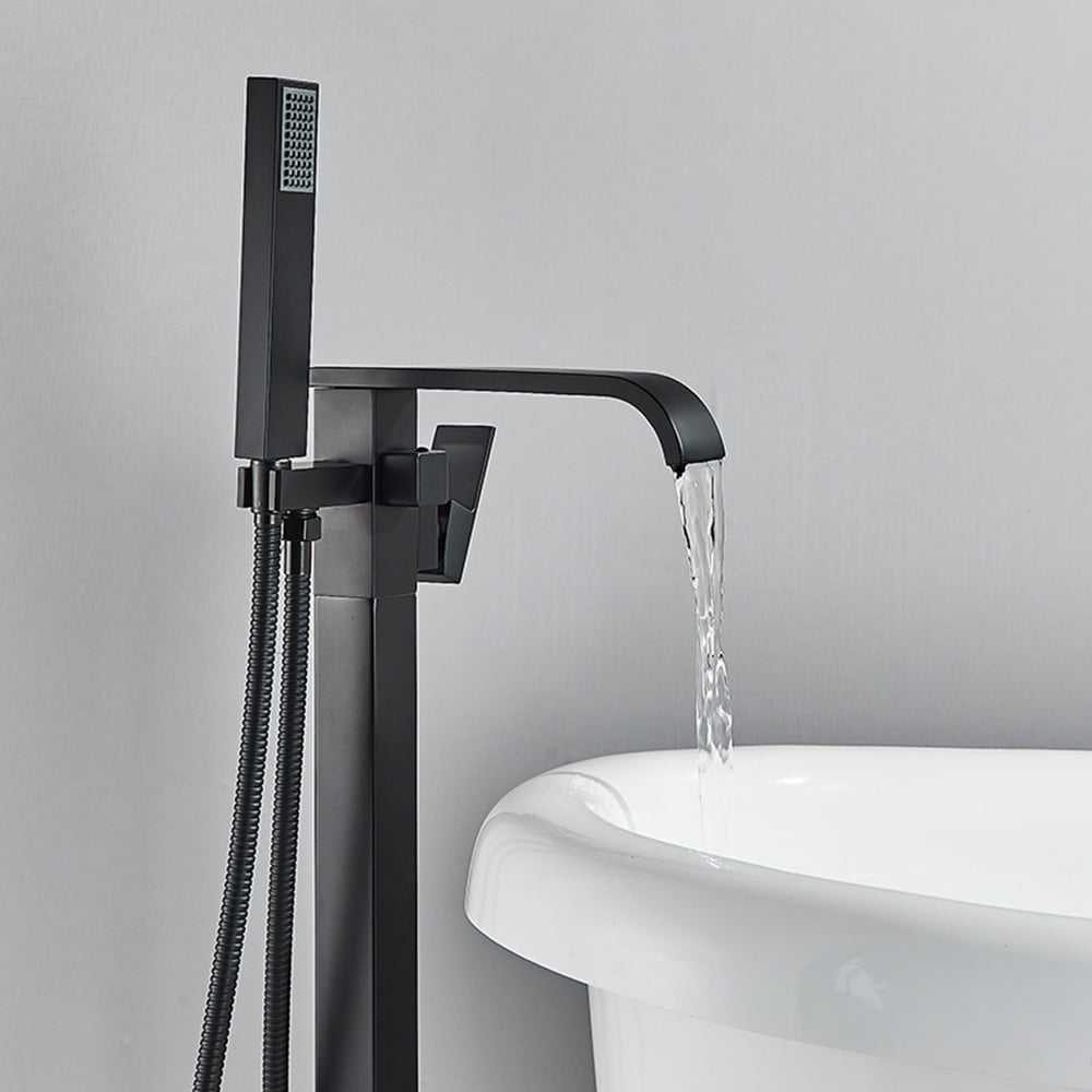Floor Mounted Black Free Standing Bathtub Faucet Shower Tub Filler Spout