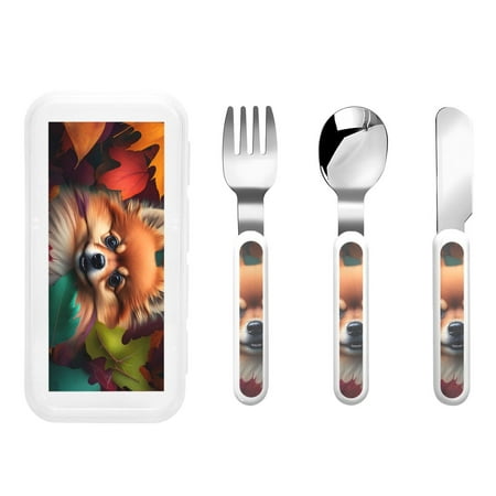

Lukts Colorful Leaf Chihuahua for Children s Knife Fork and Spoon Three-Piece Set Stainless Steel Children and Toddler Safety Cutlery with Outer Box
