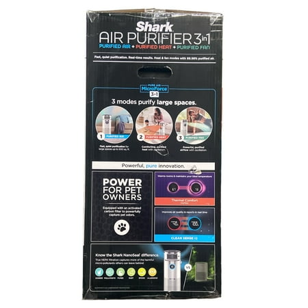 Shark - 3-in-1 Air Purifier, Heater & Fan with NanoSeal HEPA, Cleansense IQ, Odor Lock,  500 Sq. Ft Coverage - White