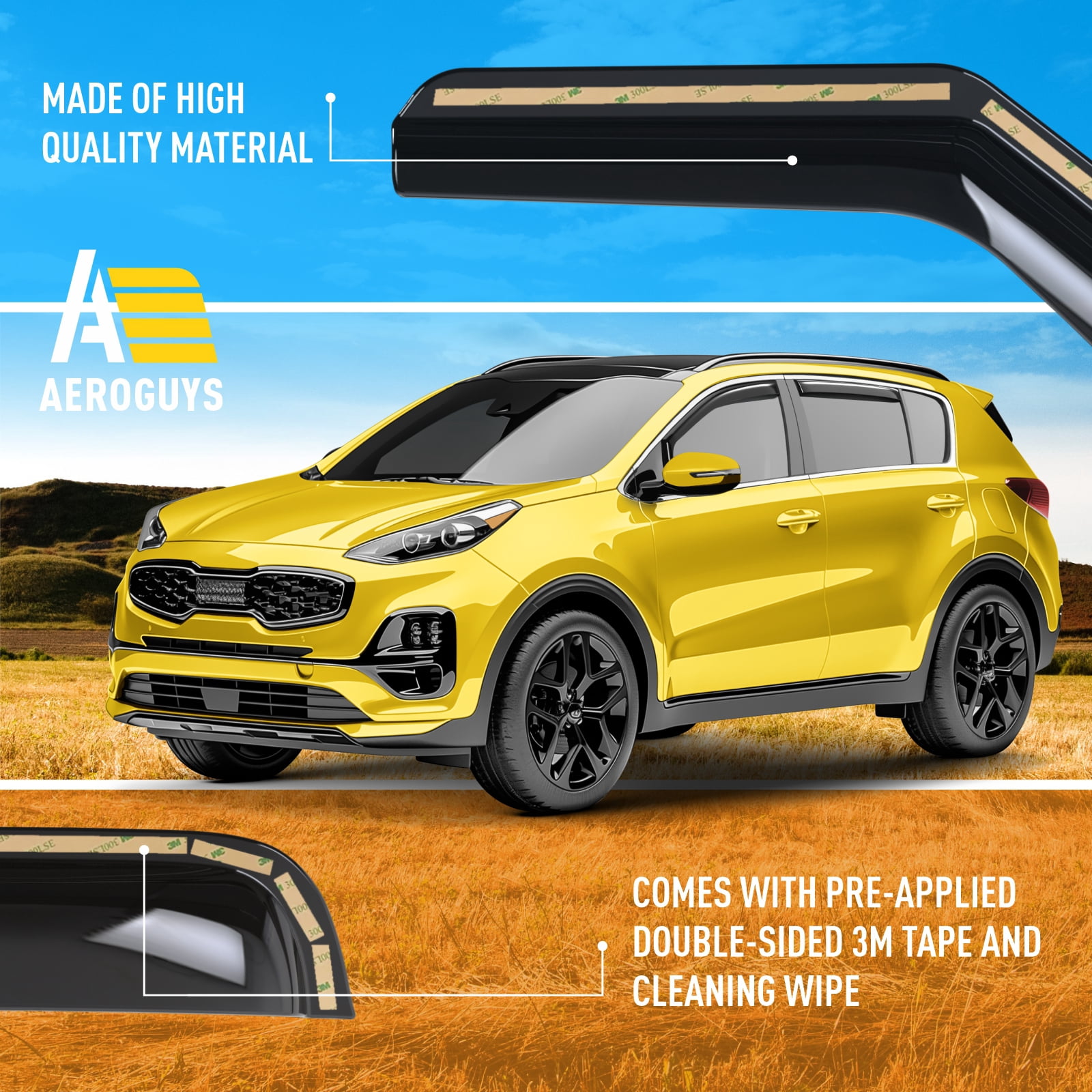 AEROGUYS in-Channel Window Deflectors Extra Durable Window Visors Rain Guards Fit for Kia Sportage 2017-2022, Sun Visors, Wind Deflectors, Vent Visors, Car Accessories - 4pcs. AG0090