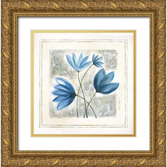 Shamp, Cindy 26x26 Gold Ornate Wood Framed with Double Matting Museum Art Print Titled - Blue Flowers