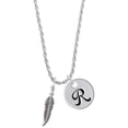 thumbnail image 1 of Delight Jewelry Silvertone 3-D Feather Silvertone Script Initial Disc - R - Charm Necklace, 20"+3", 1 of 4