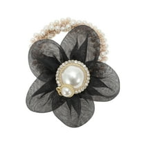 Unique Bargains 1 Pc Floral Rhinestone Faux Pearl Scrunchies for Home Black