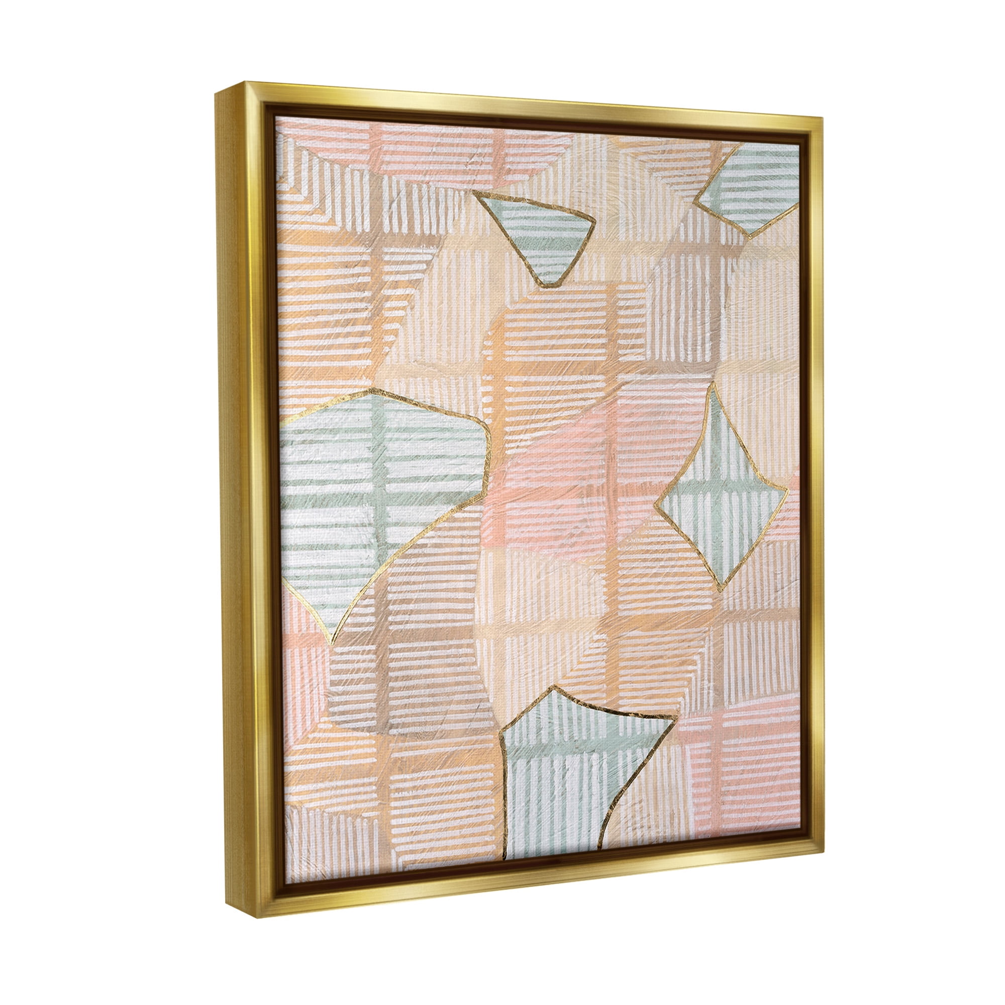 Stupell Industries Pastel Patterned Shapes Abstract Painting Gold Floater Framed Canvas Art Print Wall Art, 25 x 31
