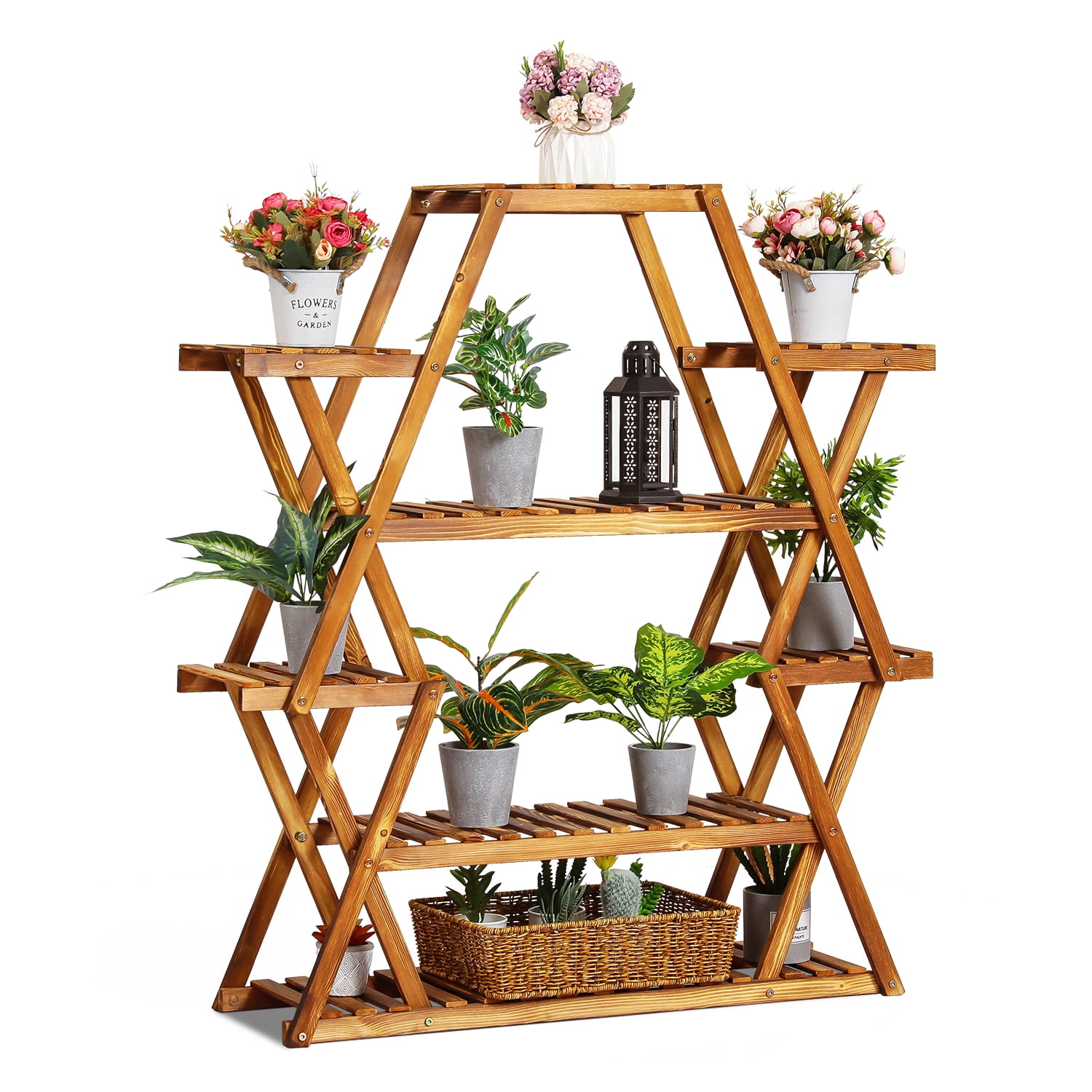 MoNiBloom Wood 6 Tiers Plant Stand, Multiple Flower Storage Display