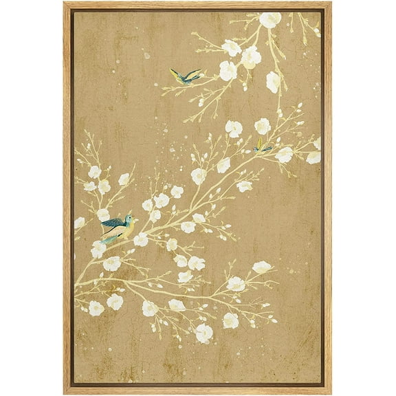 wall26 Framed Canvas Print Wall Art Pastel Blooming Flower Tree & Birds Nature Wilderness Illustrations Modern Art Decorative Rustic Relax/Calm for Living Room, Bedroom, Office - 16"x24&quot