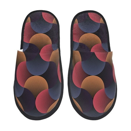 Balery Circular Stripes Slient Indoor Furry Fleece Comfort House Shoes Soft Non-Slip Home Shoes Cotton slippers House Slippers-- Medium