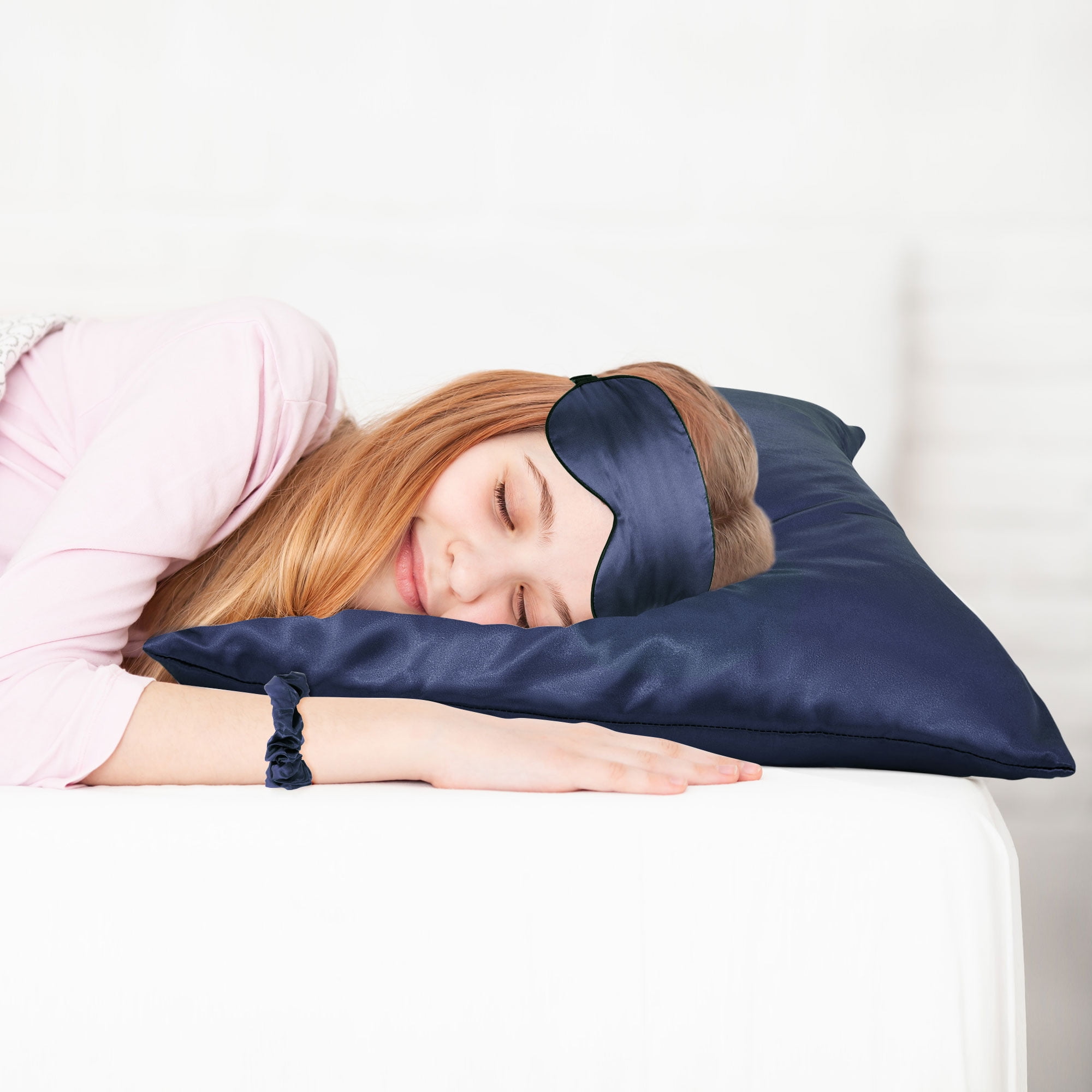 Unique Bargains Set of 2 Durable Soft Enveloped Closure Satin Pillowcase Navy Blue King(20"x36"）