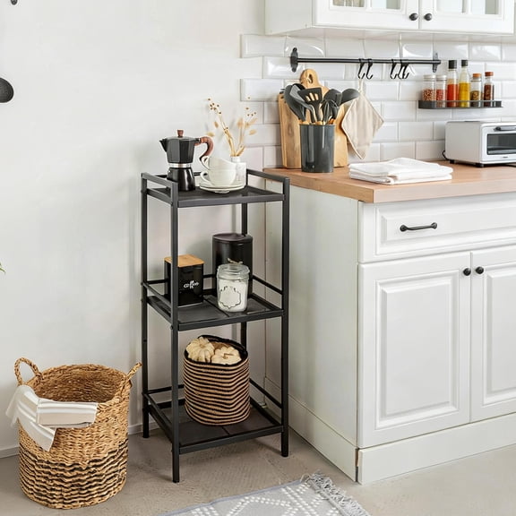 3 Tier Bathroom Shelves, Freestanding Rustic Home Organizer, Space-Saving Metal Storage Shelving Unit for Living Room, Bedroom, Kitchen, Office, Black