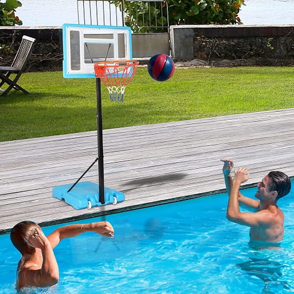 PEXMOR Poolside Basketball Hoop, Adjustable Height Swimming Pool Basketball Hoop System with Upgraded PC Backbord, 2 Basketball Nets, Blue