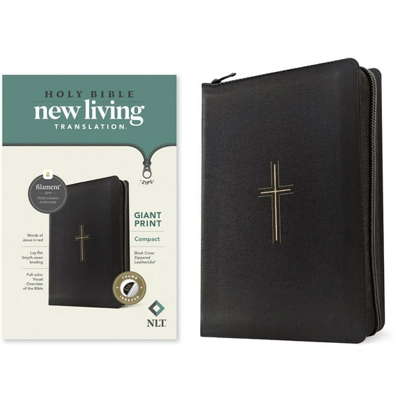 NLT Compact Giant Print Zipper Bible Filament-Enabled Edition-Black Cross Leatherlike Indexed