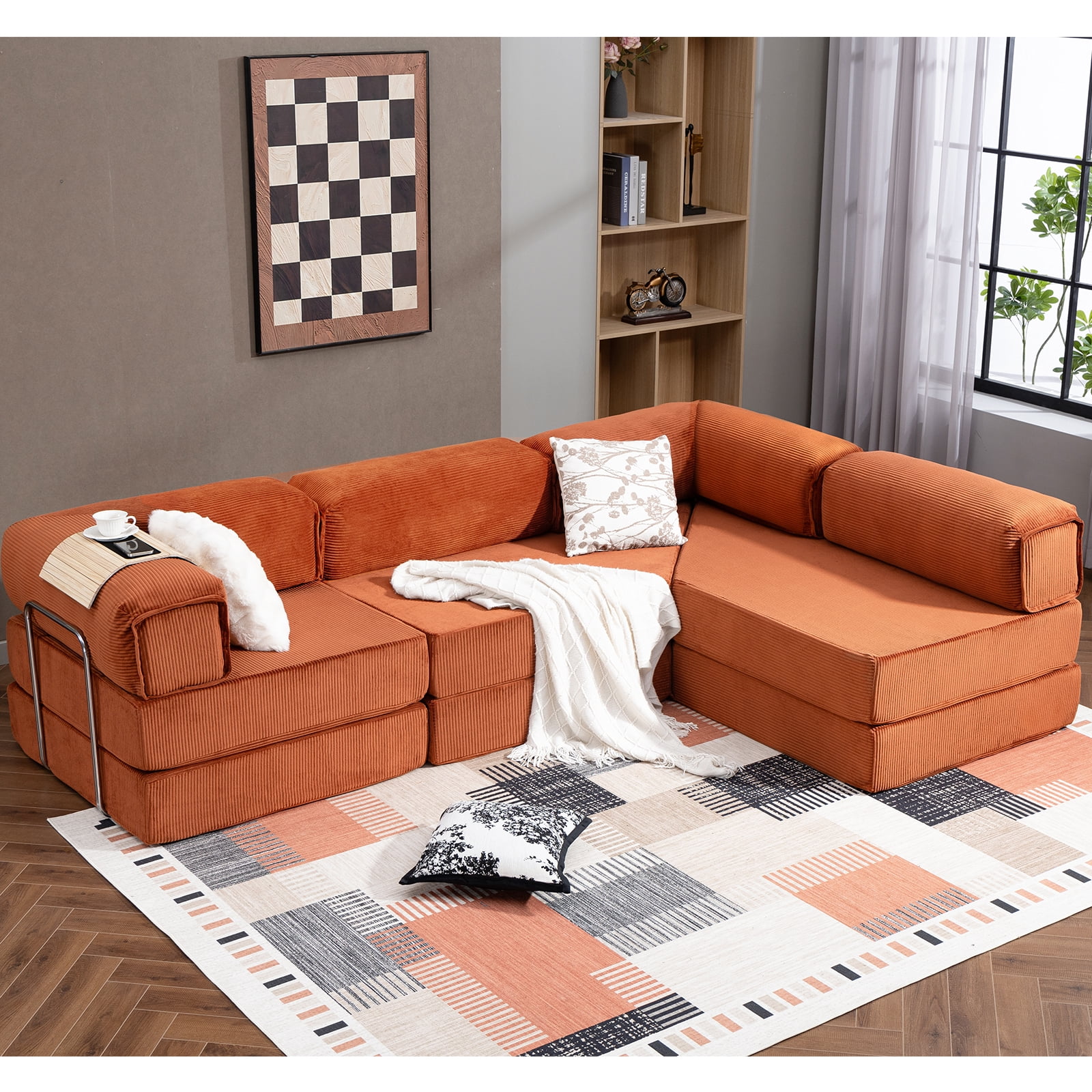 MEISSALIVVE 108" L-Shaped Modular Sectional Sofa with Chaise, Cloud Deep Seat Couch with Removable Pillows, No Assembly Required for Living Room & Bedroom (Brick Red)
