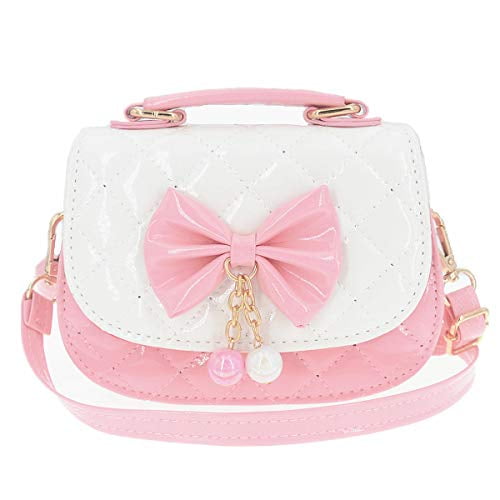 Little Girls Crossbody Purses for Kids - Toddler Mini Cute Princess Handbags Shoulder Bag (Bowknot Pink&White)