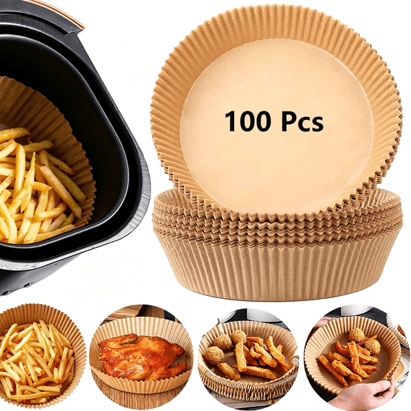 CCOCC Air Fryer Paper Liners, 100Pcs Non-Stick Disposable Liners, Baking Paper for Air Fryer Oil-Proof, Water-Proof, Food Grade Parchment for Baking Roasting Microwave (100Pcs-6.3 Inch)