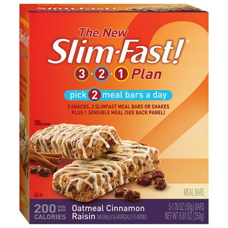 Slim-Fast 3-2-1 200 Calorie Bars: Oatmeal Raisin Crisp 1.76Oz Bars Meal Bar, 5 Pk