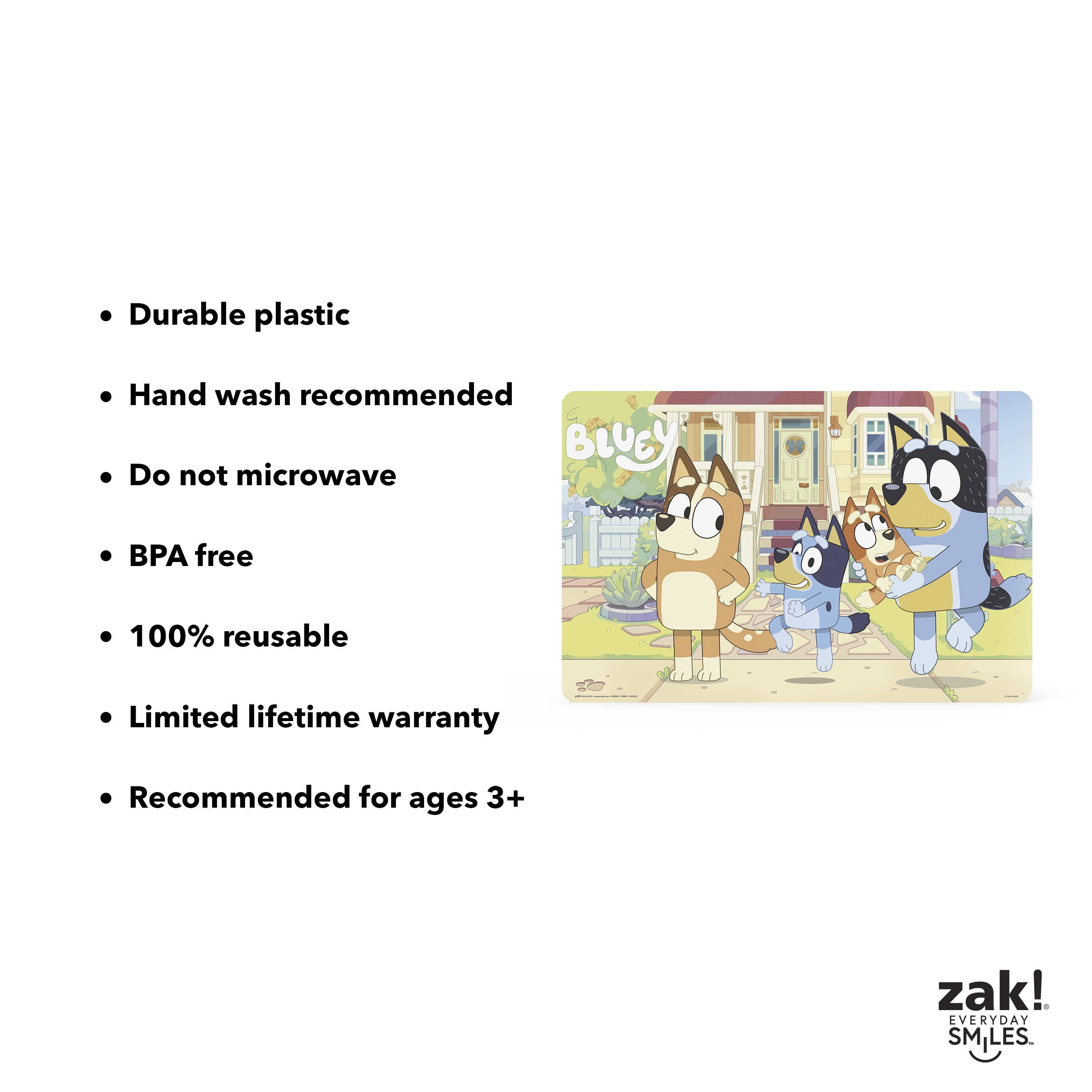 (2 pack) Zak Designs 11.8" x 17.6" Bluey Reusable Kids Plastic Placemat, Bandit, Bluey and Friends