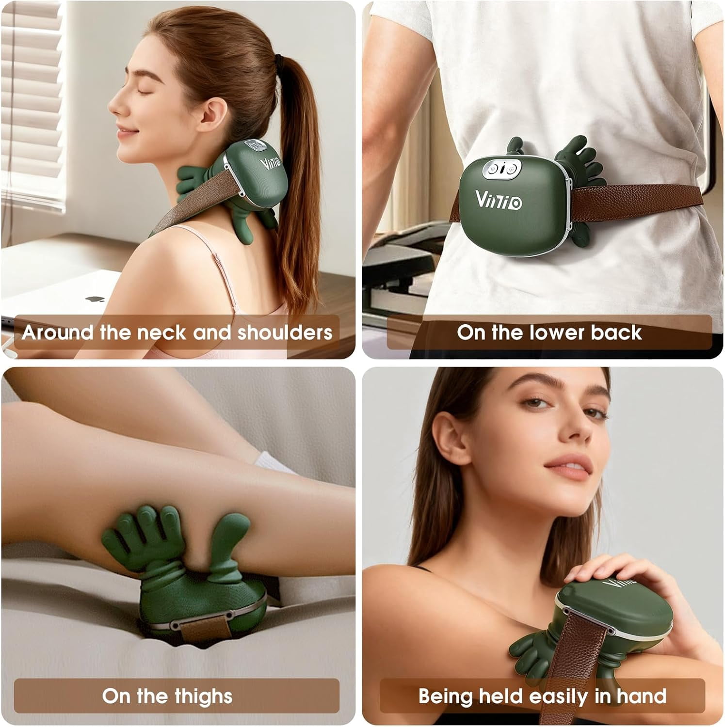 Bionic Neck and Shoulder Massager with Heat, 4D Kneading Massage, Simulated Human Hand Design for Pain Relief and Muscle Relax, Neck Massager Pillow Ideal for Valentines Gift, Green