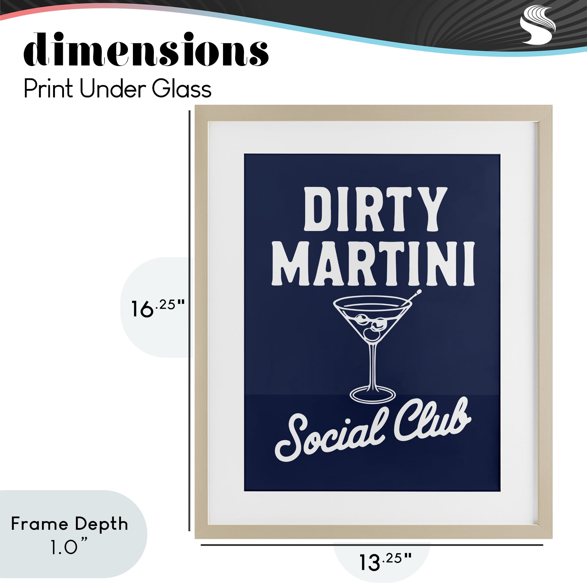Stupell Industries Retro Dirty Martini Club Birch Framed Print Under Glass, design by Lettered and Lined