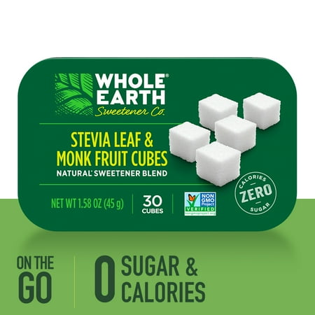 (30 Cubes) Whole Earth Sweetener Stevia Leaf and Monk Fruit Sweetener Cubes, Sugar