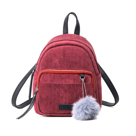 New Fashion Corduroy Stripe Women Backpack Girs Shcool Bag for College Students Shoulder Preppy Backpack Rucksacks Travel (Gift ：backpack pendant）