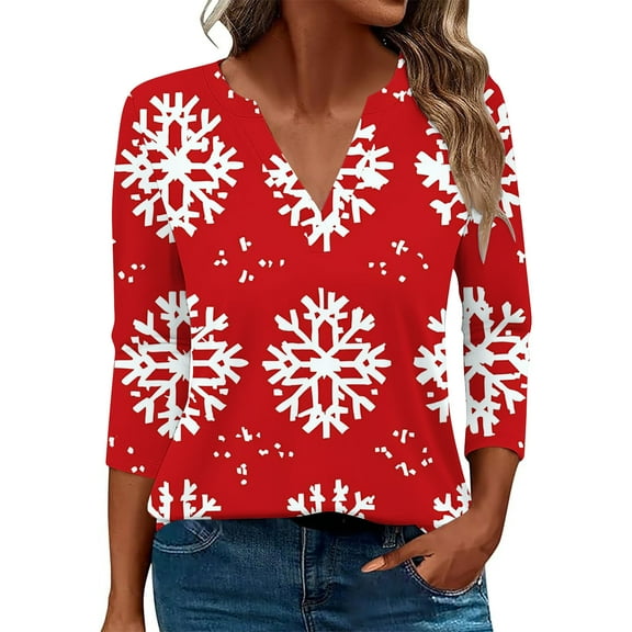 Christmas Tops for Women Crop Tops With Words Trendy Fall 3/4 Sleeve Shirts Short Blouses Business Casual