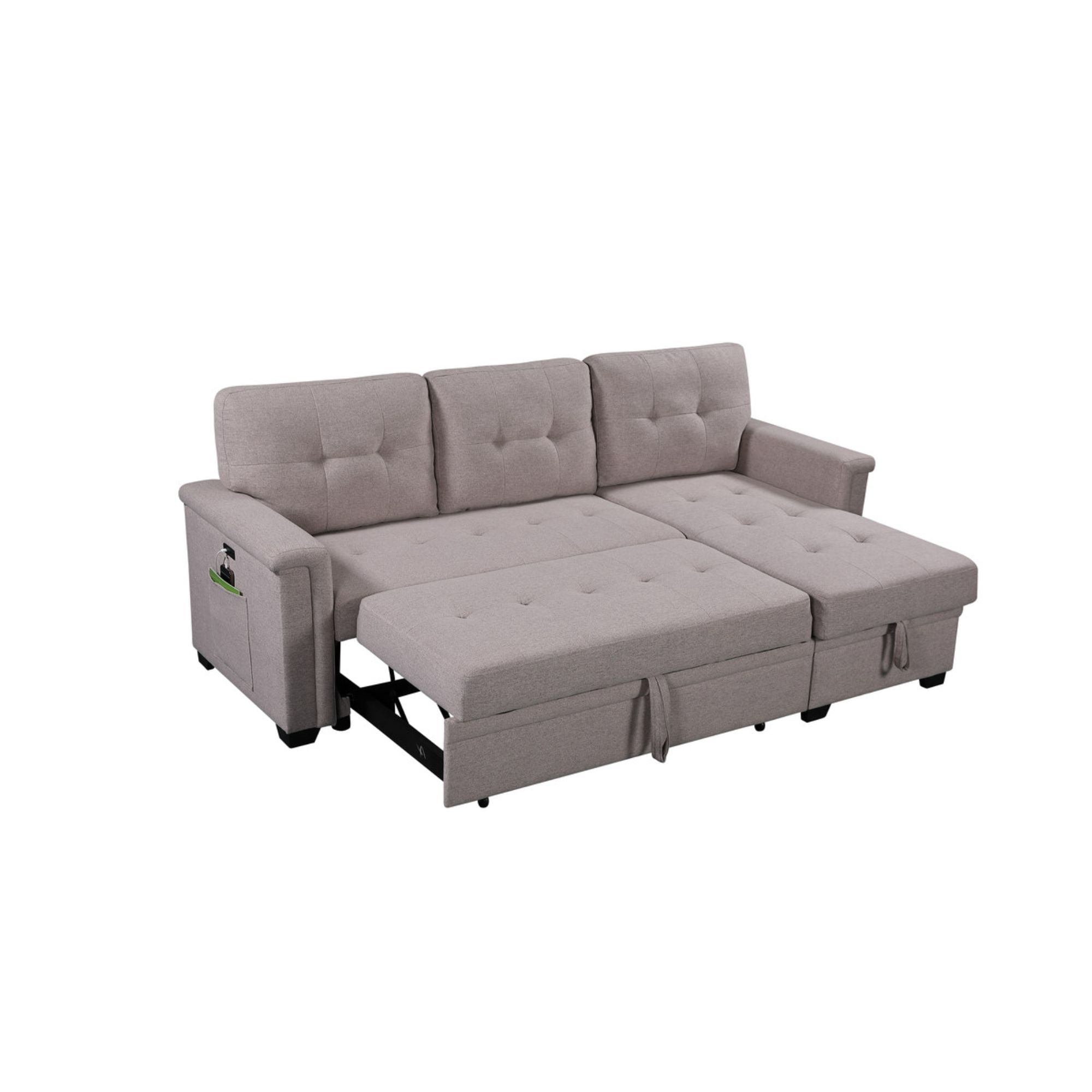 Set Of 5 Lava Gray Haris Fabric Sleeper, Haris Dark Grey Fabric Sleeper Sofa Sectional