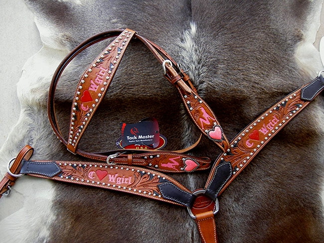 Horse Western Riding Leather Bridle Headstall Breast Collar Tack Pink Rodeo 7602 