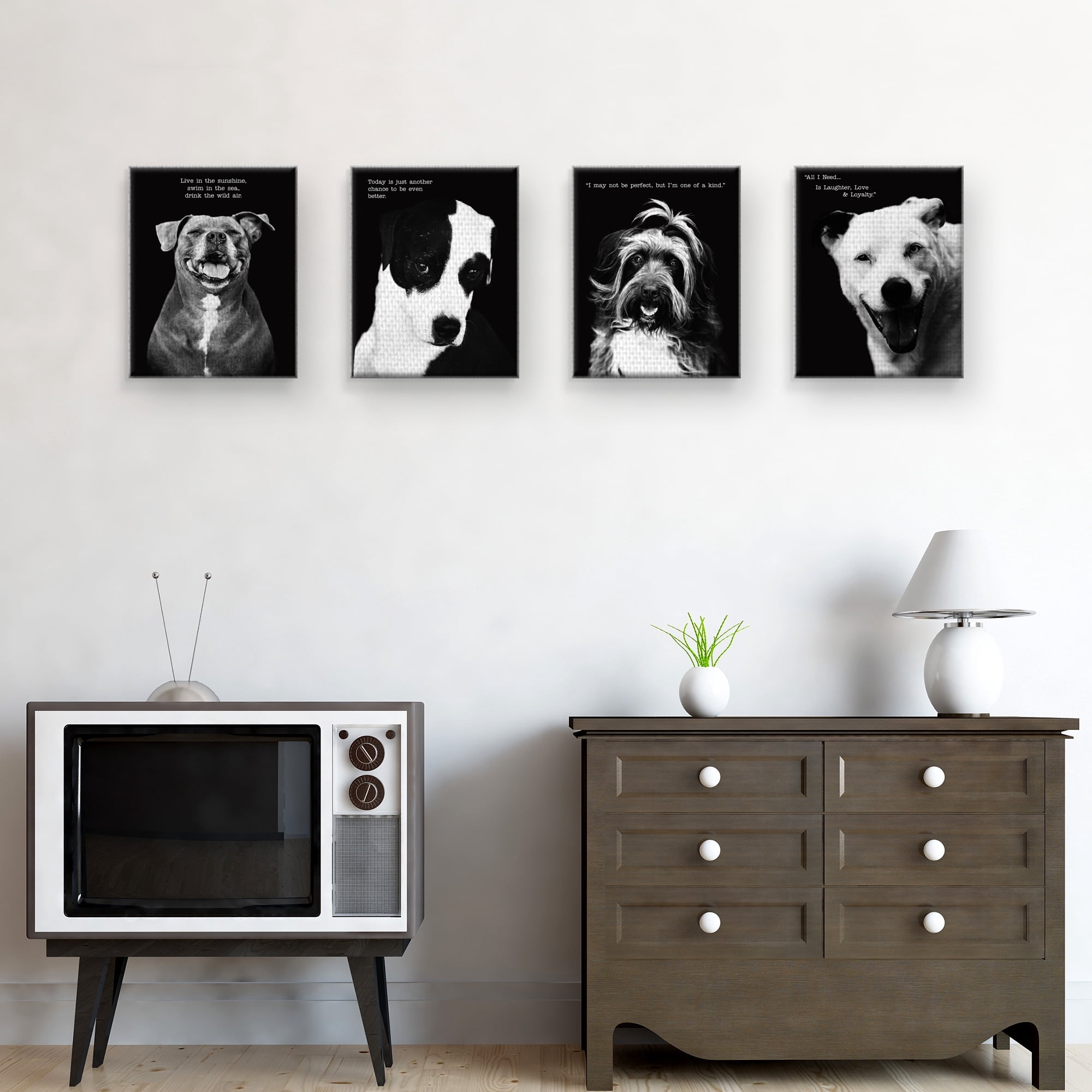 Masterpiece Art Gallery Compawssion by Frank Bruynbroek Black and White Canvas Photo Set of 4 (11" x 14")