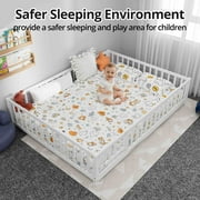 Queen Floor Bed Frame for Toddler, Montessori Floor Bed with Fence and Wood Slats for Girls Boys Kids Happy Time,White