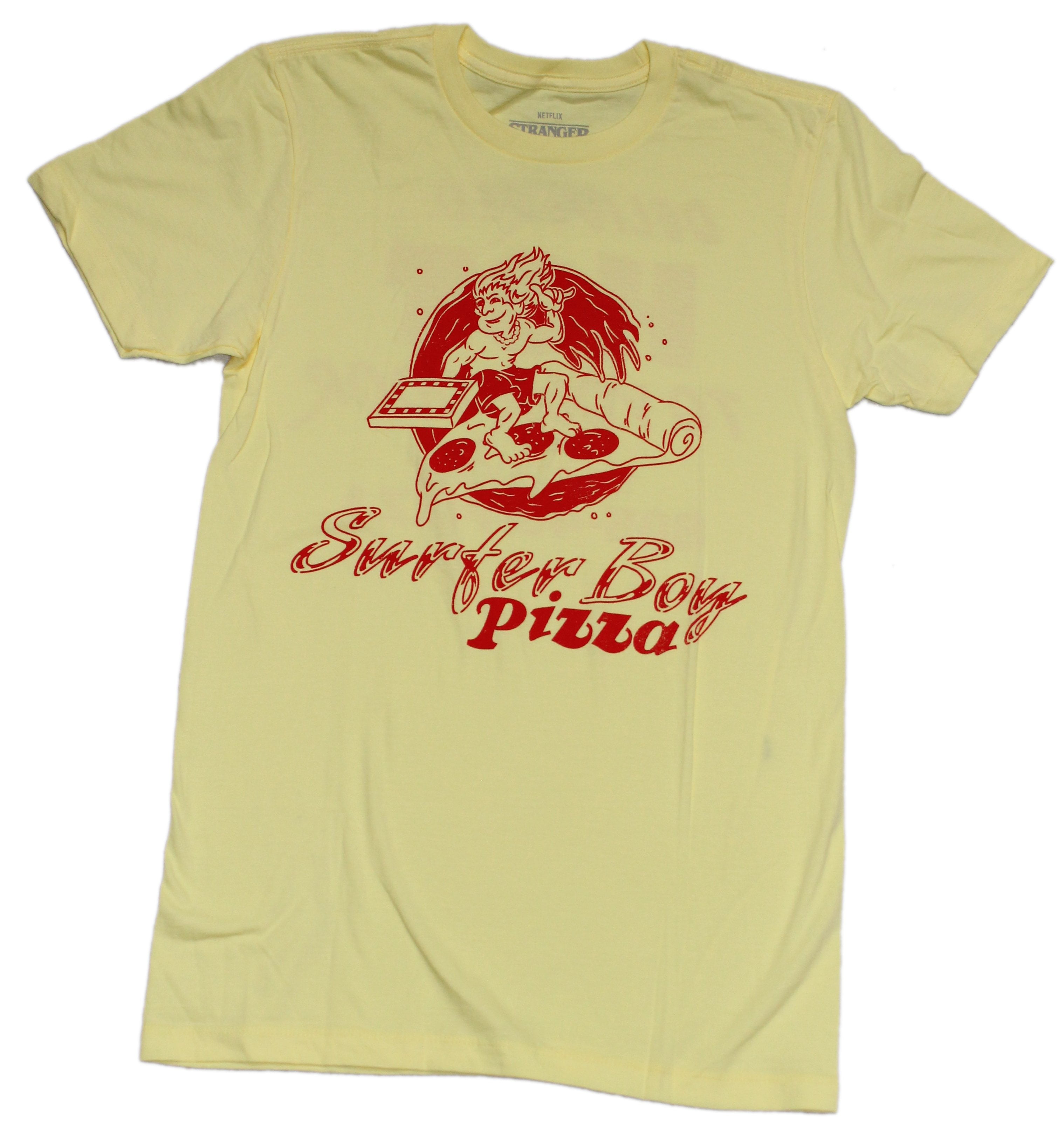Stranger Things Mens TShirt Surfer Boy Pizza Red Delviery (Large