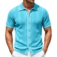 thumbnail image 2 of TrendOFT Mens Polo Shirts Summer Short Sleeve Business Casual Open Front Knit Shirt Comfortable Daily Wear Business Top Blue M, 2 of 5