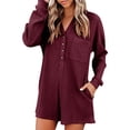 thumbnail image 1 of 2DXuixsh Combinaisons pour Femmes Col en V Manches Longues Combishort Mode Chandail-Over Taille Haute Rouge Taille P, 1 of 7