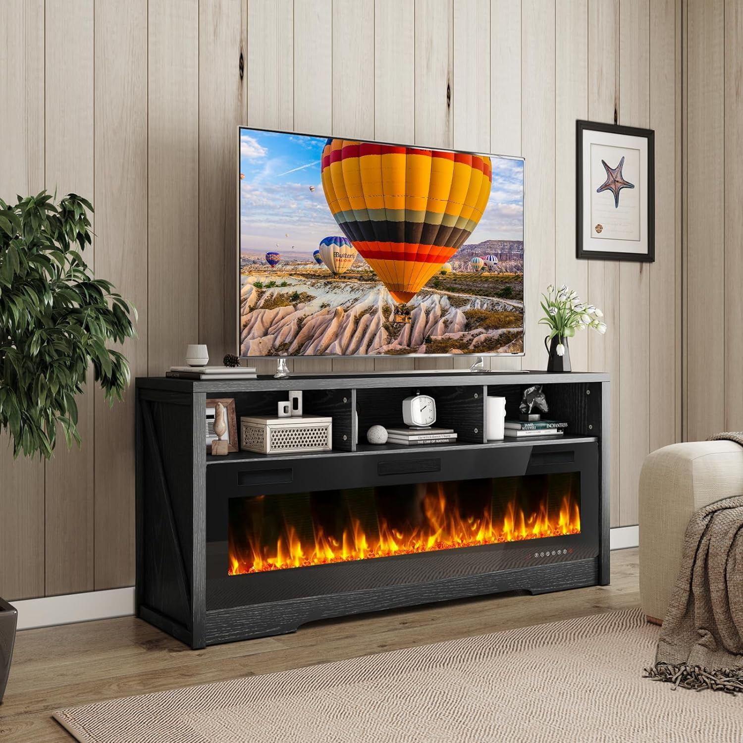 Vitesse 65 Inches Fireplace TV Stand with 60 Electric Fireplace Up to 75 TV. Modern Wooden Entertainment Center with Open Shelve Storage TV Console Table for Living Room Walmart