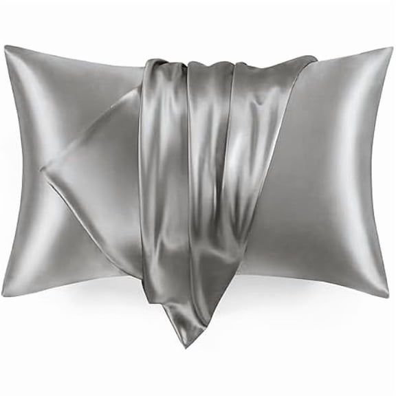 wmincc Satin Pillowcase Set of 2 King Size 20x36, Cooling Pillow Covers for Hair and Skin, Silky Smooth with Envelope Closure, Similar to Silk, Dark Grey