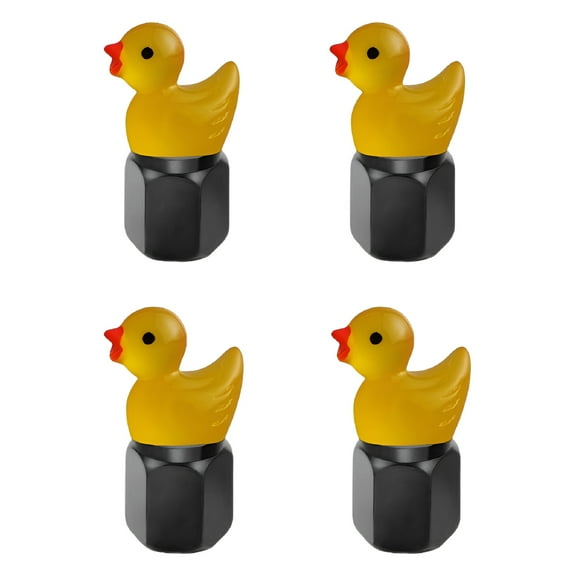 MELIVO Under $5 Tire Valve Caps Cute Duck Luminous Tire Decorative Valve Caps 4-Pack (Black   Yellow Duck), Auto Exterior Accessories