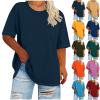 thumbnail image 7 of Women causal Tops Sawvnm Women's Plus Size Round Neck Short Sleeved Spring/Summer Basic Shirt T-Shirt Top Gifts for Women Dark Blue XL, 7 of 7