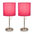 thumbnail image 2 of Creekwood Home 19.5" Oslo Contemporary Bedside Duo, Brushed Steel Table Lamp Two Pack Set with USB Port, Pink Shades, 2 of 8