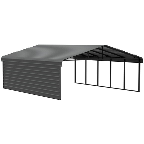 Arrow 20 x 24 x 7 ft Charcoal Carport With 1 Side Wall Kit